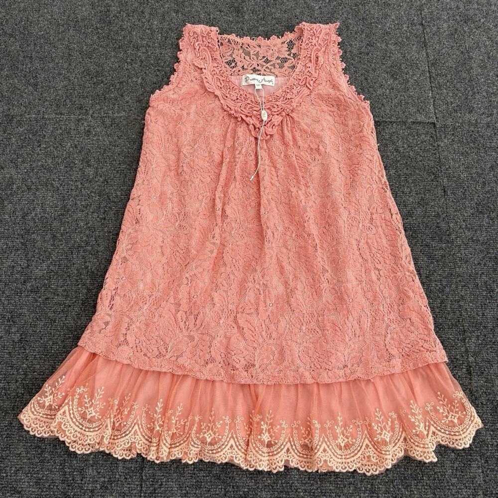 Pretty‎ Angel M Pink Lace Flowy Boho Coastal Cowgirl Linen Blend Dress Y2K
